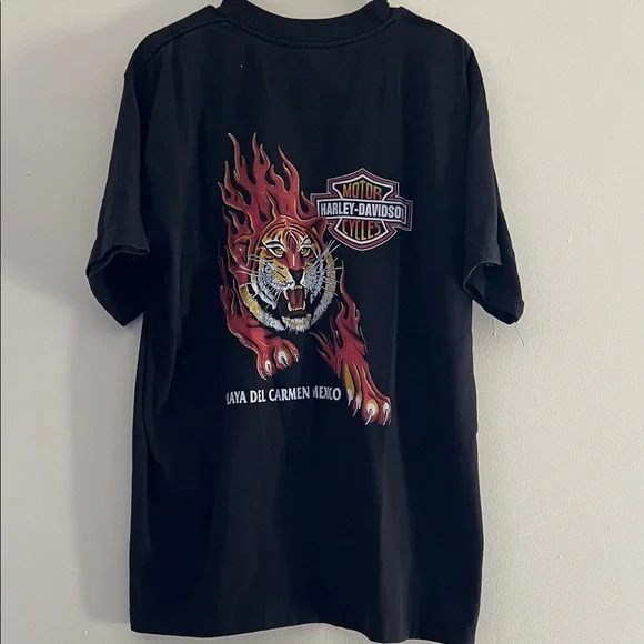 Harley-Davidson Black Tee with Tiger and Flames - Picture 1 of 5